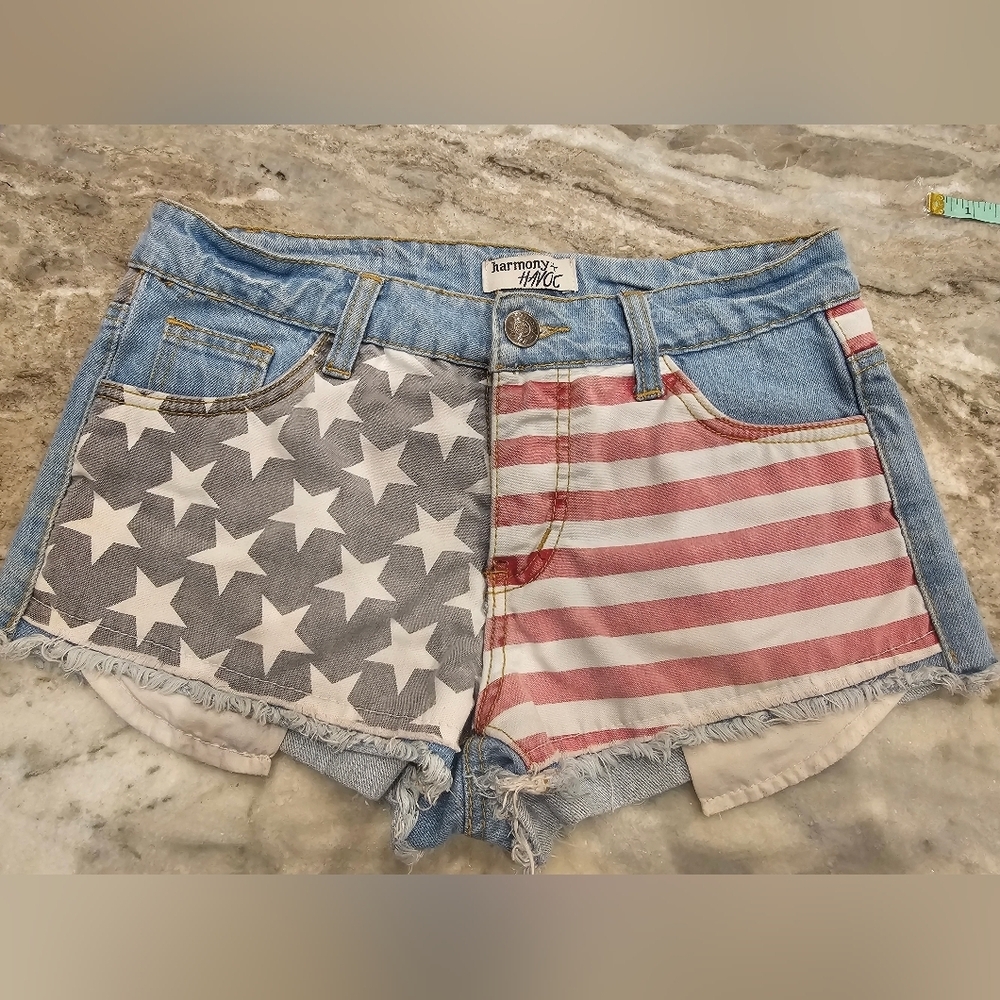 Harmony & Havoc Women's Americana Flag Denim Shorts - Red, White & Blue